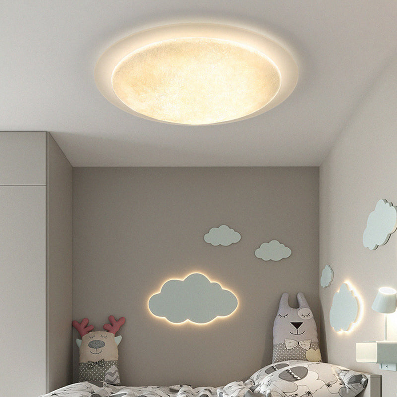 Modern Minimalist Resin Acrylic Moon Shade LED Flush Mount Ceiling Light For Bedroom