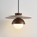 Traditional Japanese Travertine Glass Ball Shade Solid Wood 1-Light Pendant Light For Living Room