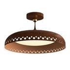 Modern Transitional Iron Faux Woodgrain Acrylic Round LED Semi-flush Mount Ceiling Light for Bedroom
