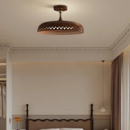 Modern Transitional Iron Faux Woodgrain Acrylic Round LED Semi-flush Mount Ceiling Light for Bedroom
