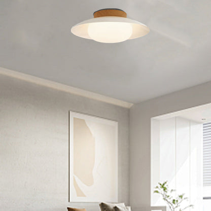Contemporary Scandinavian Cream Round Dome Metal Acrylic LED Flush Mount Ceiling Light for Bedroom