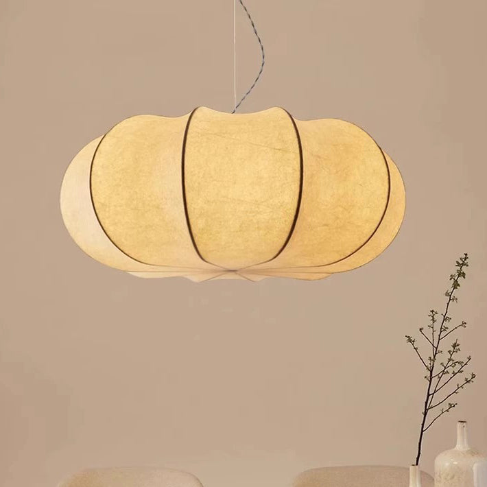 Traditional Japanese Pumpkin Round Iron Silk 2/3-light Pendant Light for Living Room BulbSquare