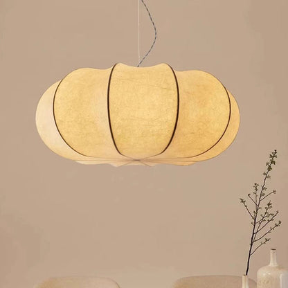 Traditional Japanese Pumpkin Round Iron Silk 2/3-Light Pendant Light For Living Room