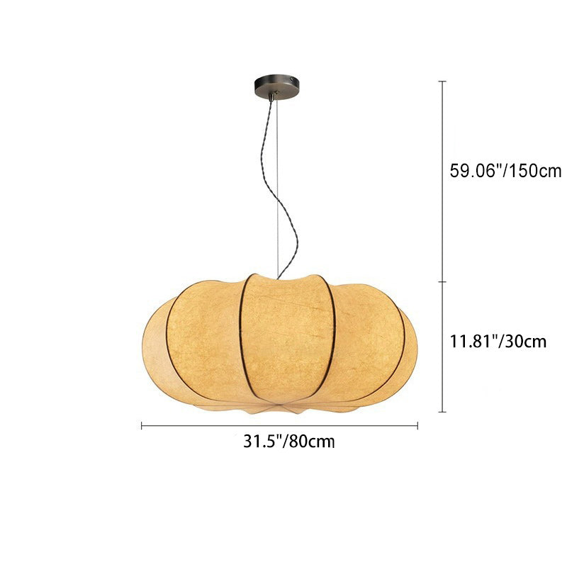 Traditional Japanese Pumpkin Round Iron Silk 2/3-light Pendant Light for Living Room BulbSquare