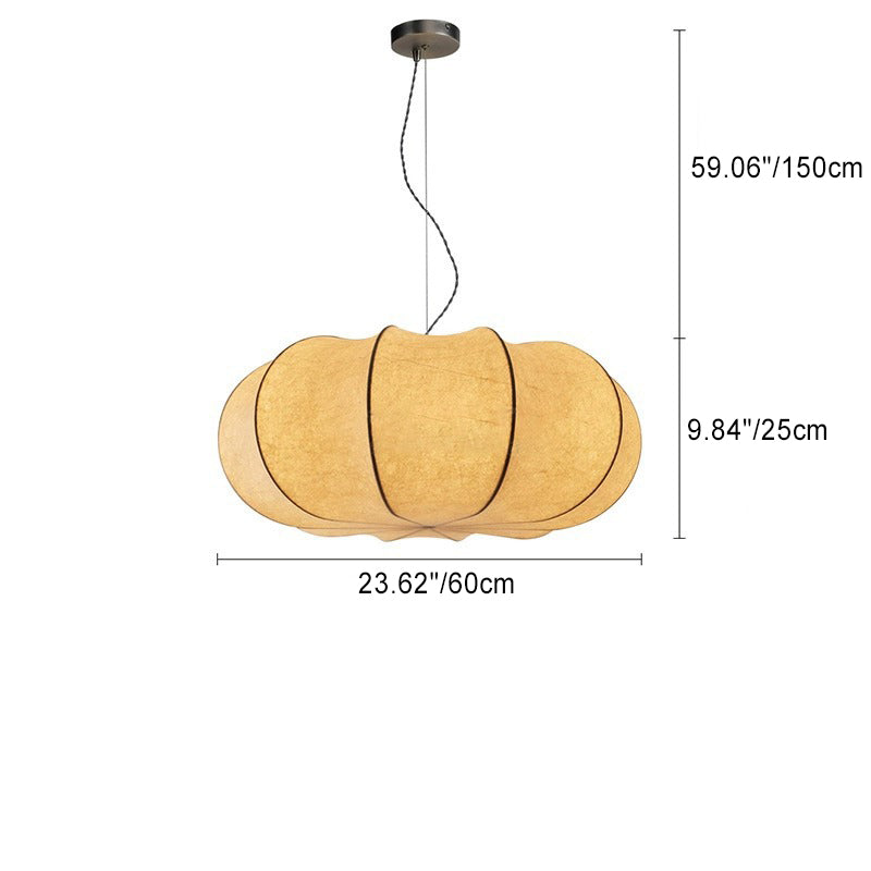 Traditional Japanese Pumpkin Round Iron Silk 2/3-Light Pendant Light For Living Room