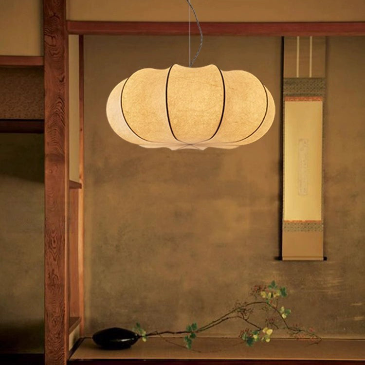 Traditional Japanese Pumpkin Round Iron Silk 2/3-light Pendant Light for Living Room BulbSquare