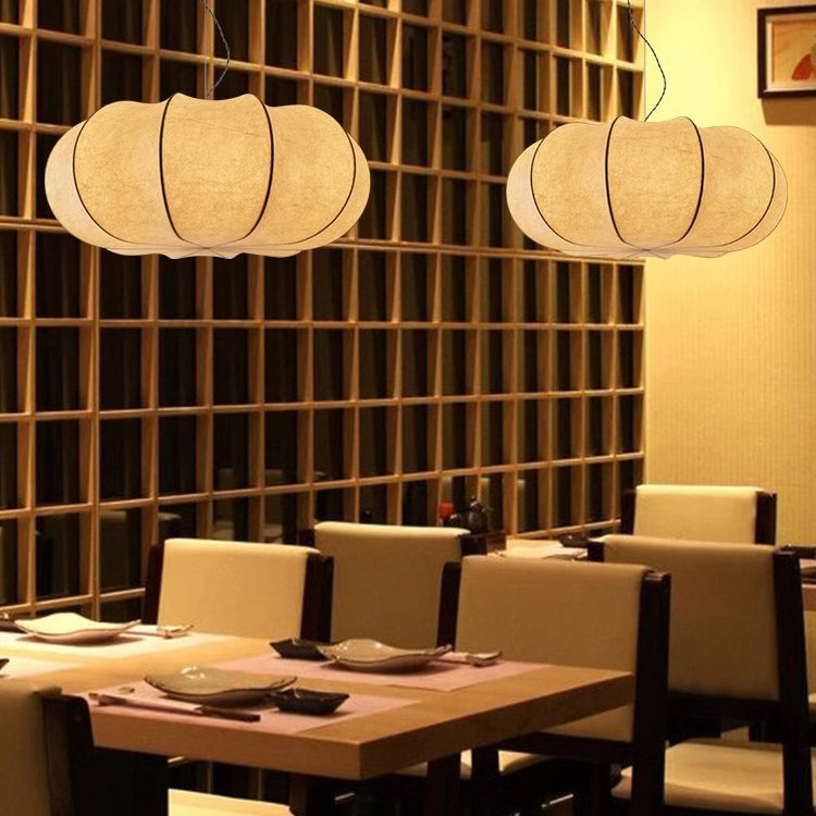 Traditional Japanese Pumpkin Round Iron Silk 2/3-Light Pendant Light For Living Room