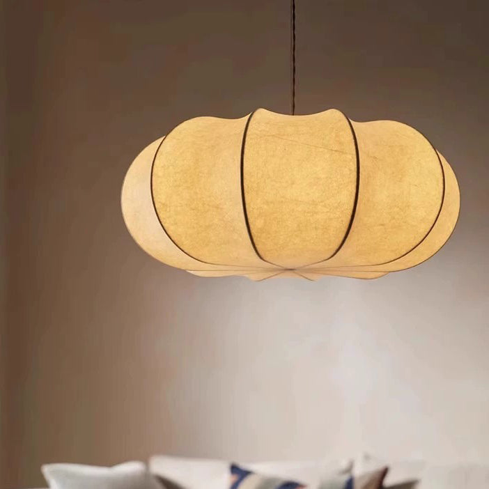 Traditional Japanese Pumpkin Round Iron Silk 2/3-light Pendant Light for Living Room BulbSquare