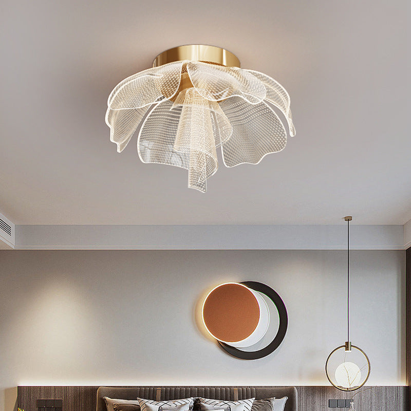 Modern Luxury Flower Petal Dome Iron Acrylic LED Flush Mount Ceiling Light For Bedroom Lumendat