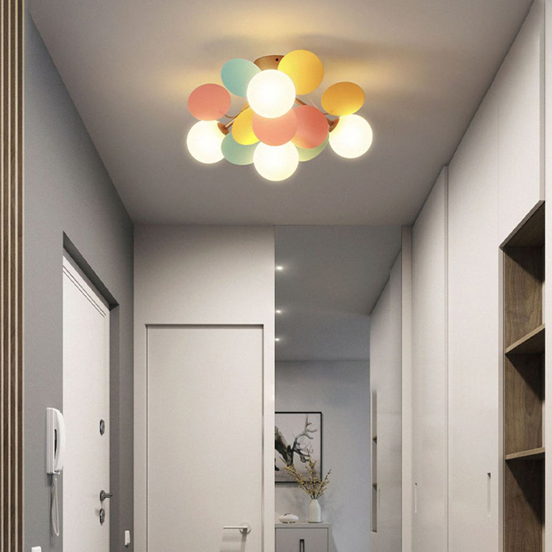 Contemporary Scandinavian Colorful Flower Orb Metal Glass Acrylic 1/4/6/8 Light Semi-flush Mount Ceiling Light for Bedroom