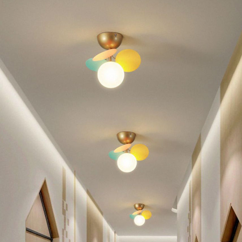 Contemporary Scandinavian Colorful Flower Orb Metal Glass Acrylic 1/4/6/8 Light Semi-flush Mount Ceiling Light for Bedroom