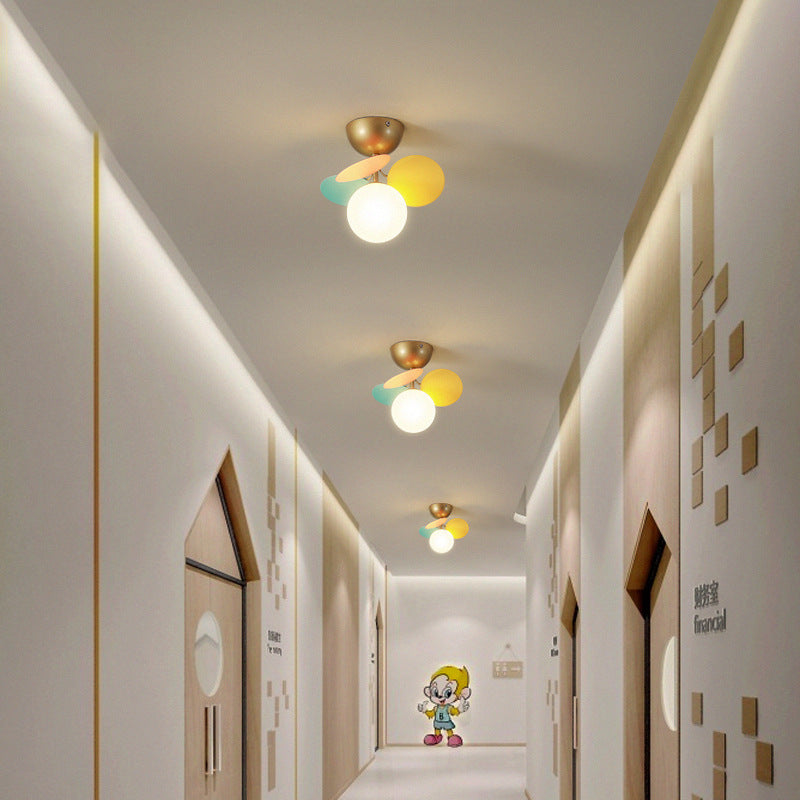 Contemporary Scandinavian Colorful Flower Orb Metal Glass Acrylic 1/4/6/8 Light Semi-flush Mount Ceiling Light for Bedroom