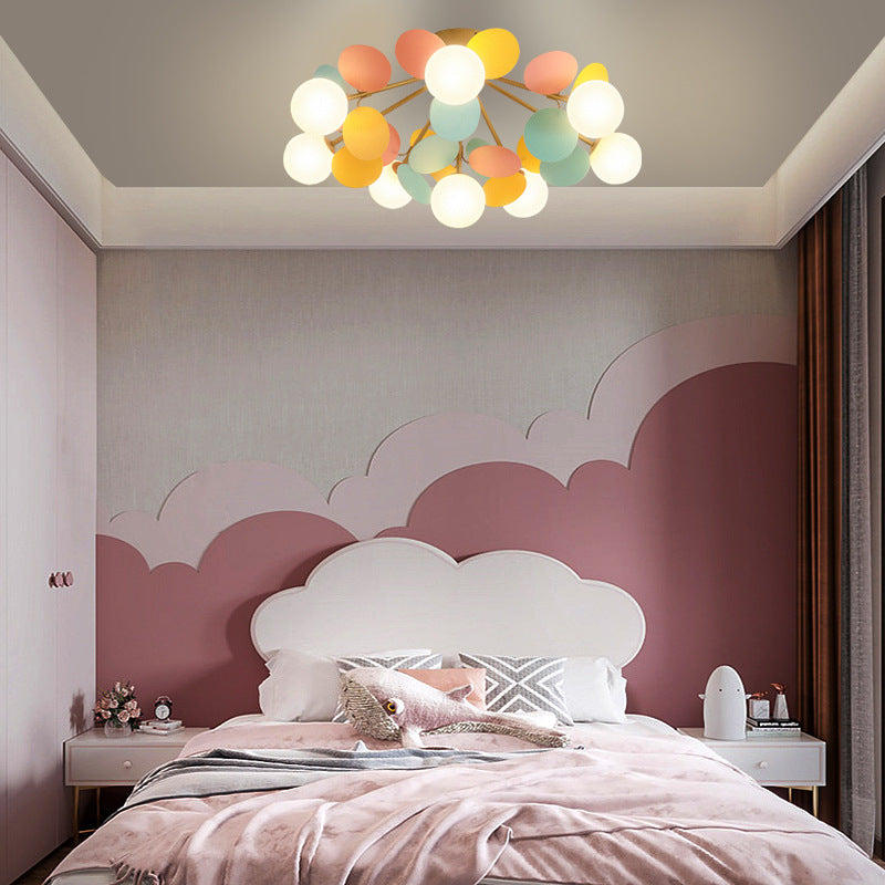 Contemporary Scandinavian Colorful Flower Orb Metal Glass Acrylic 1/4/6/8 Light Semi-flush Mount Ceiling Light for Bedroom