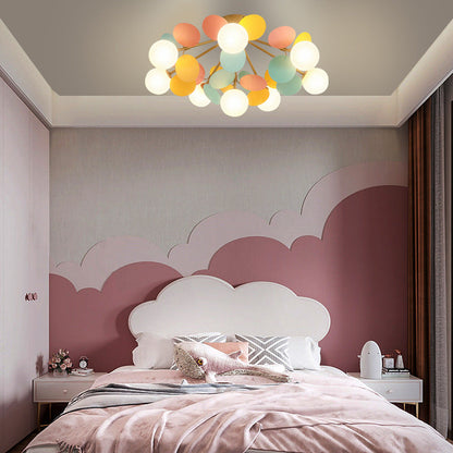 Contemporary Scandinavian Colorful Flower Orb Metal Glass Acrylic 1/4/6/8 Light Semi-flush Mount Ceiling Light for Bedroom