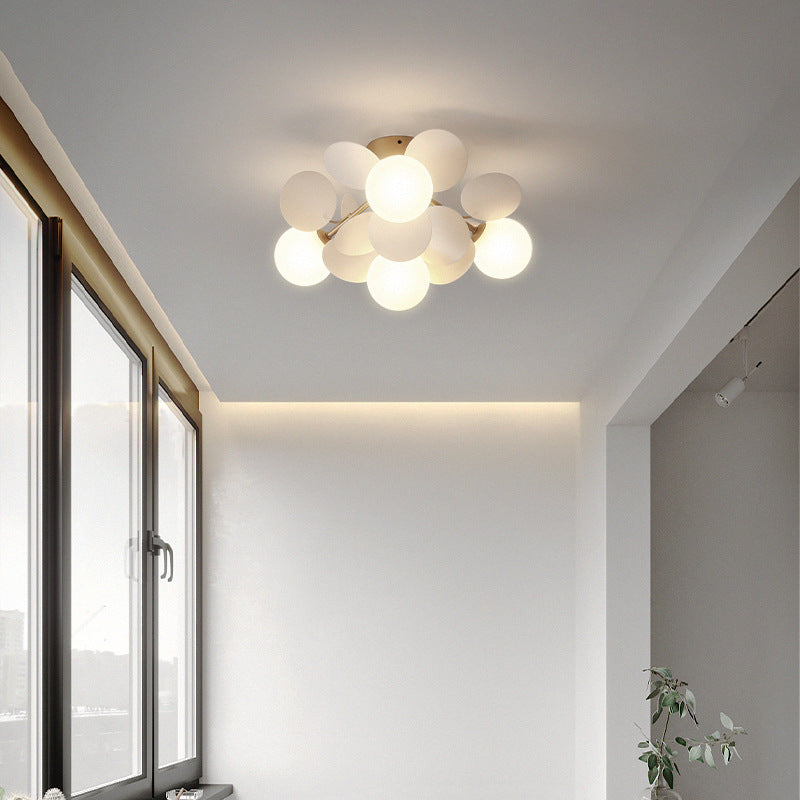 Contemporary Scandinavian Colorful Flower Orb Metal Glass Acrylic 1/4/6/8 Light Semi-flush Mount Ceiling Light for Bedroom