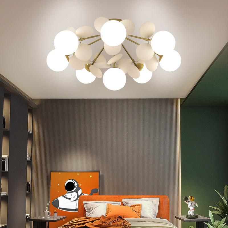 Contemporary Scandinavian Colorful Flower Orb Metal Glass Acrylic 1/4/6/8 Light Semi-flush Mount Ceiling Light for Bedroom