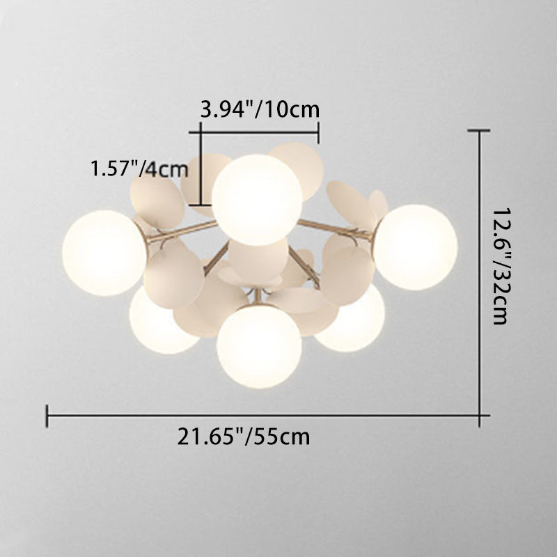 Contemporary Scandinavian Colorful Flower Orb Metal Glass Acrylic 1/4/6/8 Light Semi-flush Mount Ceiling Light for Bedroom