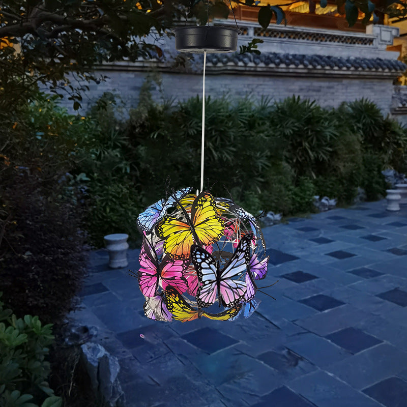 Modern Art Deco Hanging Solar Waterproof Butterfly Ball Round Iron LED Outdoor Light For Garden Lumendat