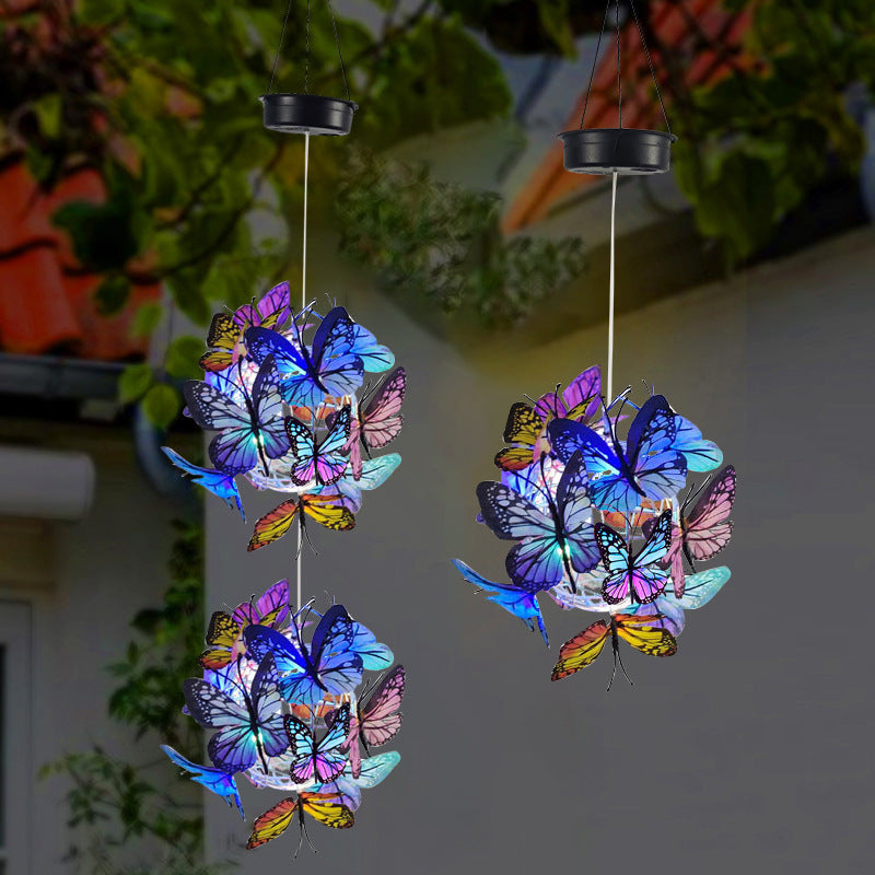 Modern Art Deco Hanging Solar Waterproof Butterfly Ball Round Iron LED Outdoor Light For Garden Lumendat