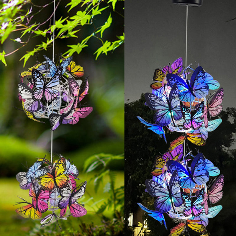 Modern Art Deco Hanging Solar Waterproof Butterfly Ball Round Iron LED Outdoor Light For Garden Lumendat