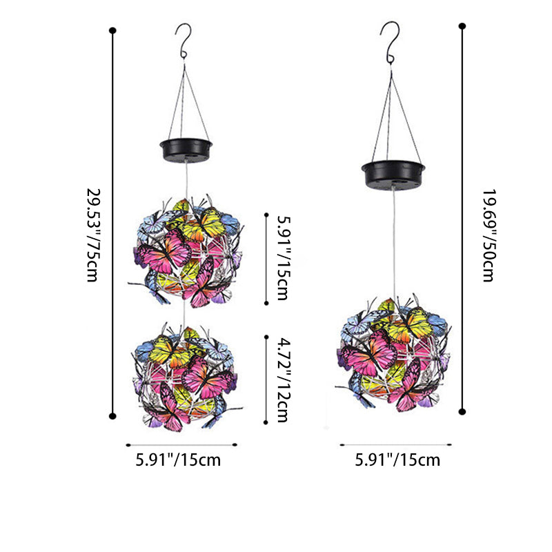 Modern Art Deco Hanging Solar Waterproof Butterfly Ball Round Iron LED Outdoor Light For Garden Lumendat