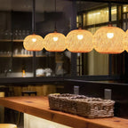 Traditional Japanese Bamboo Woven Round Orb Bamboo 1-light Pendant Light for Bedroom BulbSquare