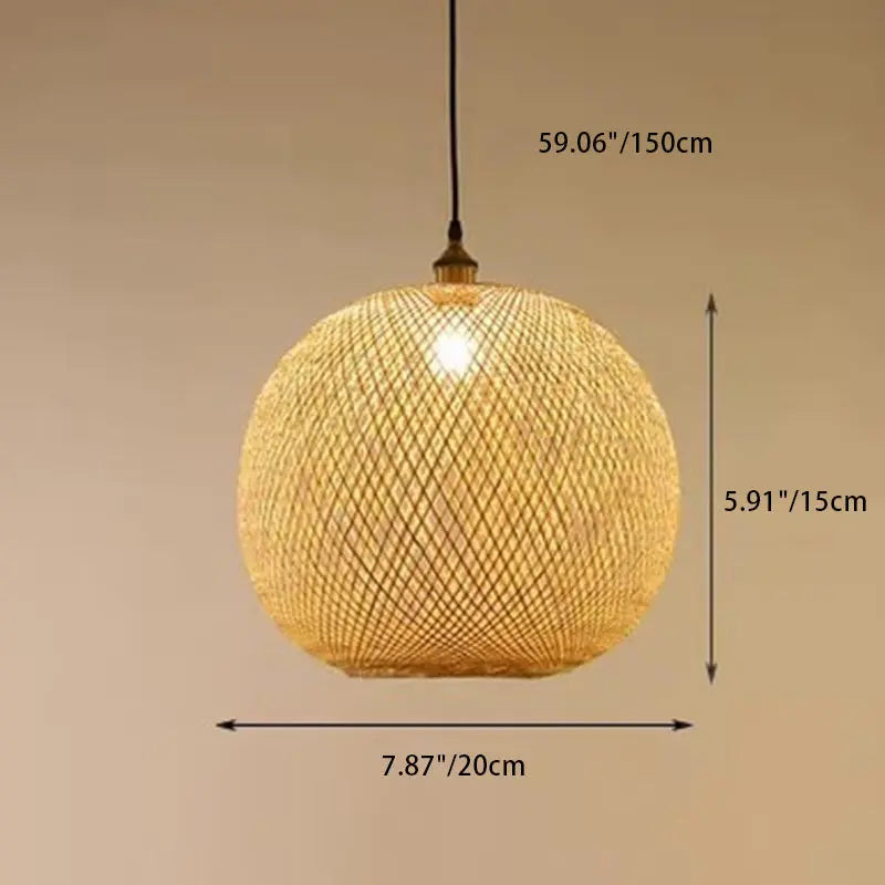 Traditional Japanese Bamboo Woven Round Orb Bamboo 1-light Pendant Light for Bedroom BulbSquare