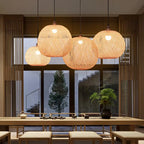 Traditional Japanese Bamboo Woven Round Orb Bamboo 1-light Pendant Light for Bedroom BulbSquare