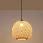Traditional Japanese Bamboo Woven Round Orb Bamboo 1-light Pendant Light for Bedroom BulbSquare