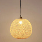Traditional Japanese Bamboo Woven Round Orb Bamboo 1-light Pendant Light for Bedroom BulbSquare