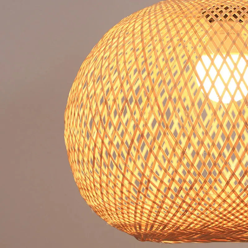 Traditional Japanese Bamboo Woven Round Orb Bamboo 1-light Pendant Light for Bedroom BulbSquare