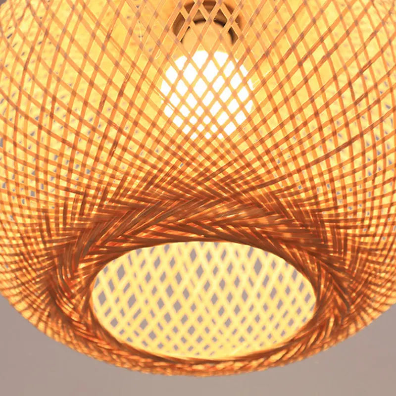 Traditional Japanese Bamboo Woven Round Orb Bamboo 1-light Pendant Light for Bedroom BulbSquare