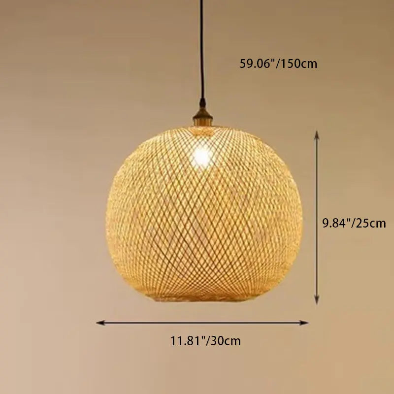 Traditional Japanese Bamboo Woven Round Orb Bamboo 1-light Pendant Light for Bedroom BulbSquare