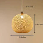 Traditional Japanese Bamboo Woven Round Orb Bamboo 1-light Pendant Light for Bedroom BulbSquare