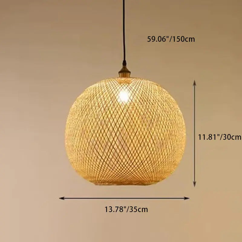 Traditional Japanese Bamboo Woven Round Orb Bamboo 1-light Pendant Light for Bedroom BulbSquare