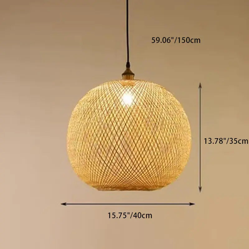 Traditional Japanese Bamboo Woven Round Orb Bamboo 1-light Pendant Light for Bedroom BulbSquare