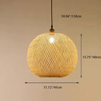 Traditional Japanese Bamboo Woven Round Orb Bamboo 1-light Pendant Light for Bedroom BulbSquare