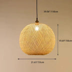 Traditional Japanese Bamboo Woven Round Orb Bamboo 1-light Pendant Light for Bedroom BulbSquare