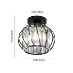 Modern Minimalist Hollowed Out Round Dome Iron Crystal 1-Light Semi-Flush Mount Ceiling Light For Bedroom