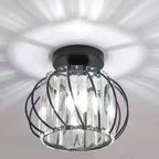 Modern Minimalist Hollowed Out Round Dome Iron Crystal 1-Light Semi-Flush Mount Ceiling Light For Bedroom
