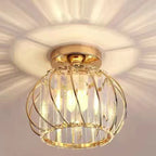 Modern Minimalist Hollowed Out Round Dome Iron Crystal 1-Light Semi-Flush Mount Ceiling Light For Bedroom
