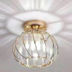 Modern Minimalist Hollowed Out Round Dome Iron Crystal 1-Light Semi-Flush Mount Ceiling Light For Bedroom
