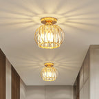 Modern Minimalist Hollowed Out Round Dome Iron Crystal 1-Light Semi-Flush Mount Ceiling Light For Bedroom