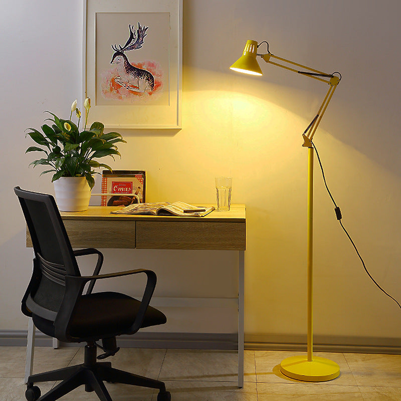 Contemporary Scandinavian Retractable Swivel Round Iron 1-Light Standing Floor Lamp For Bedroom Lumendat