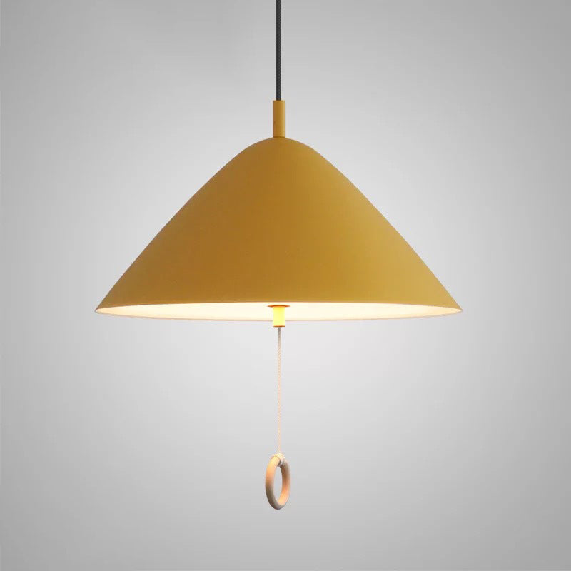 Contemporary Scandinavian Macaron Pull Line Conical Round Aluminum 2/3 Light Pendant Light for Bedroom