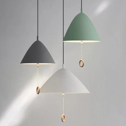 Contemporary Scandinavian Macaron Pull Line Conical Round Aluminum 2/3 Light Pendant Light for Bedroom