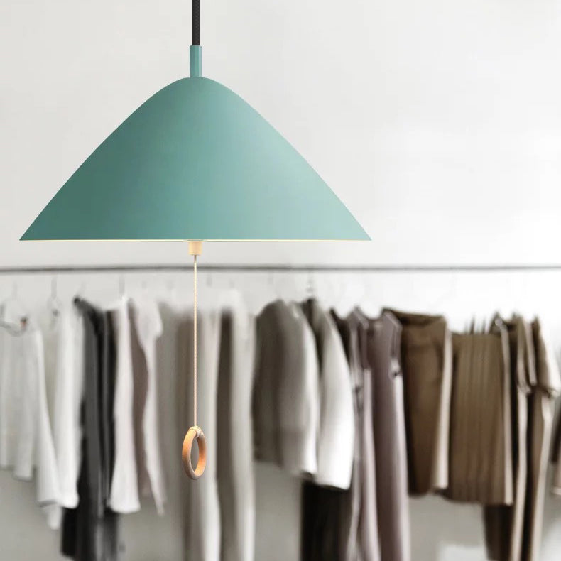 Contemporary Scandinavian Macaron Pull Line Conical Round Aluminum 2/3 Light Pendant Light for Bedroom