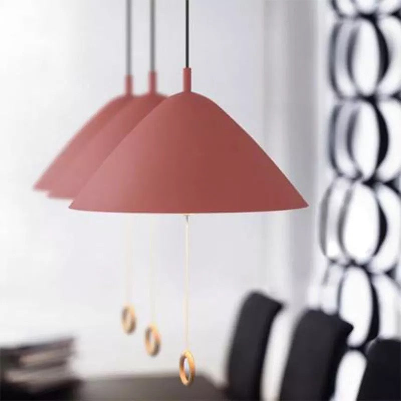 Contemporary Scandinavian Macaron Pull Line Conical Round Aluminum 2/3 Light Pendant Light for Bedroom