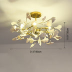 Traditional French Ginkgo Leaf Round Iron Plastic Porcelain 6/8/12 Light Semi-Flush Mount Ceiling Light For Bedroom
