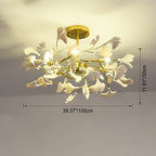 Traditional French Ginkgo Leaf Round Iron Plastic Porcelain 6/8/12 Light Semi-Flush Mount Ceiling Light For Bedroom